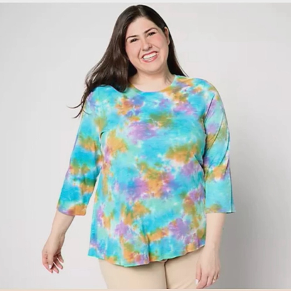 LOGO by Lori Goldstein Size XL Cotton/Modal Tie-Dye Tee